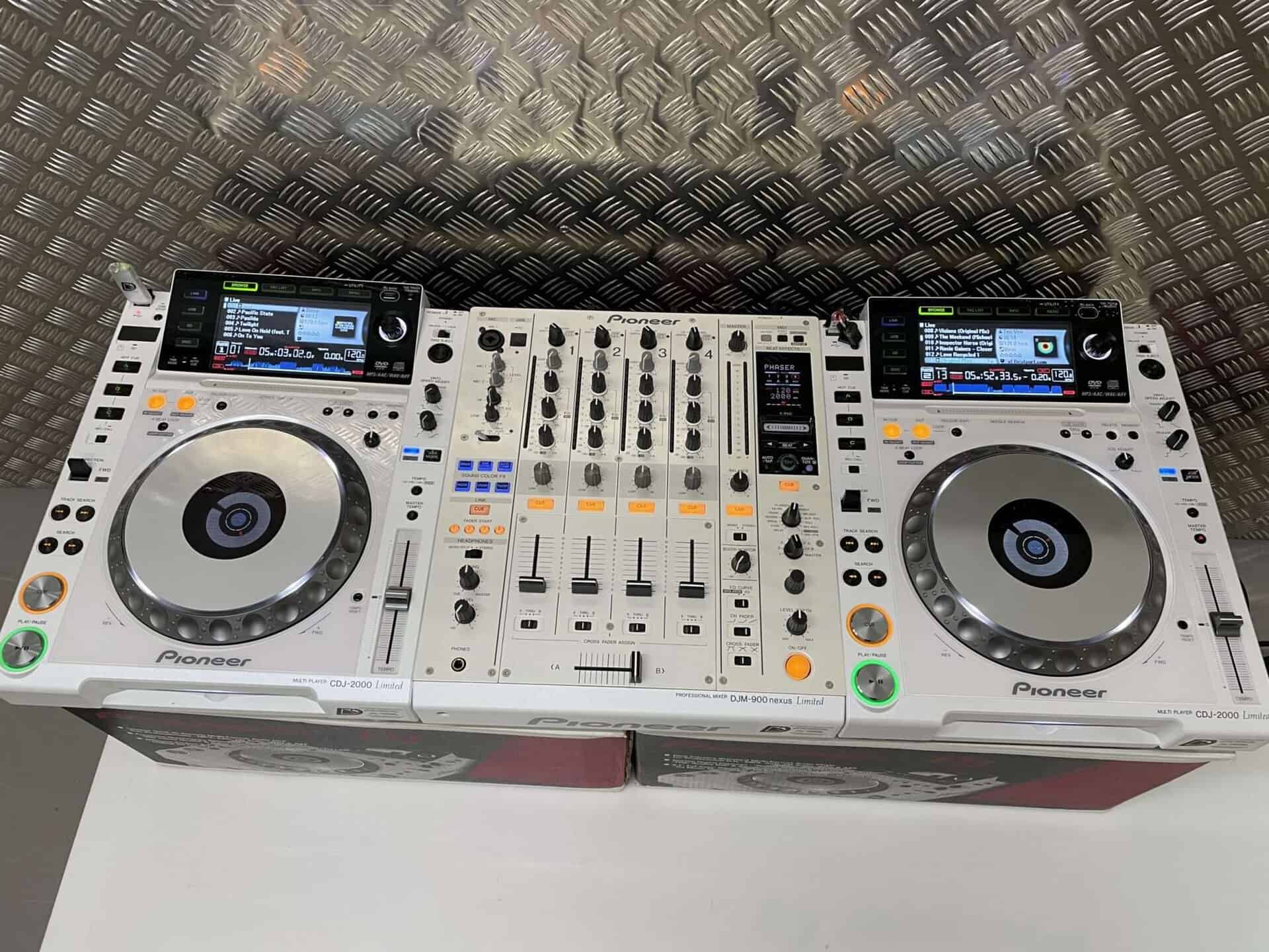 2x Pioneer CDJ 2000 White DJ Decks + DJM 900 Nexus - Deck Converters