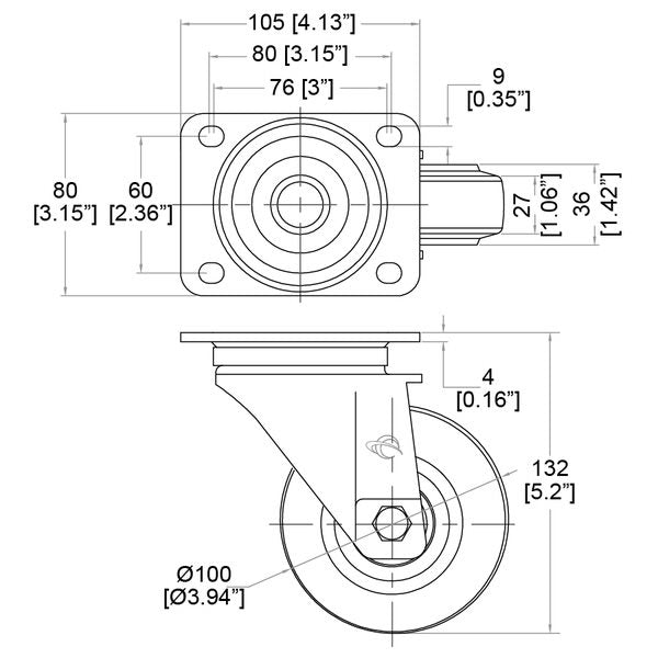 Penn Elcom 100mm / 4" Blue Swivel Braked Castor