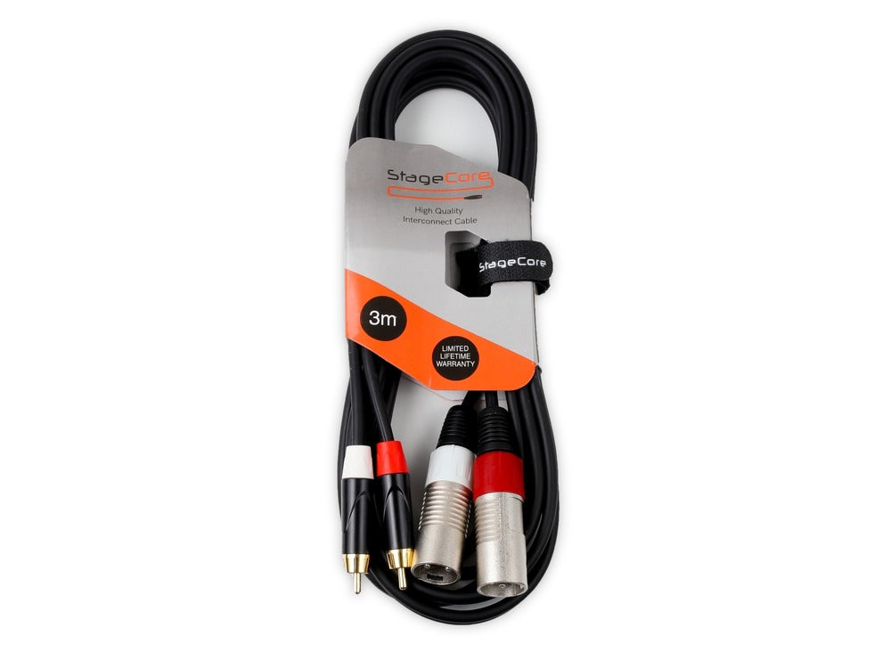 Stagecore iCORE 370 2 x Male XLR Connectors - 2 x Male RCA Phono Plugs, Professional Audio Signal Cable