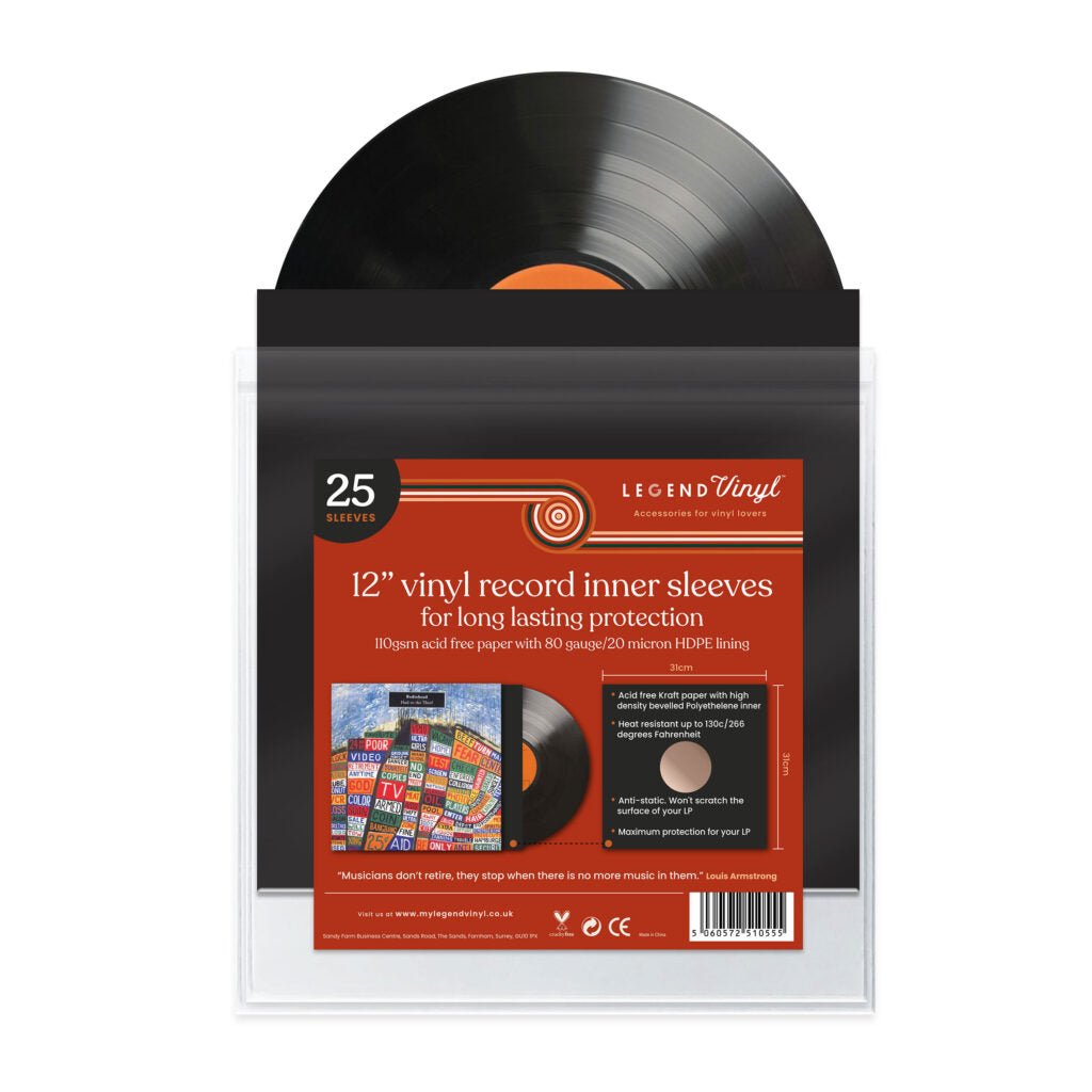 Legend Vinyl 12″ Paper Inner Record Sleeves With HDPE Bag Lining – Pack Of 25 Sleeves, Black - Deck Converters