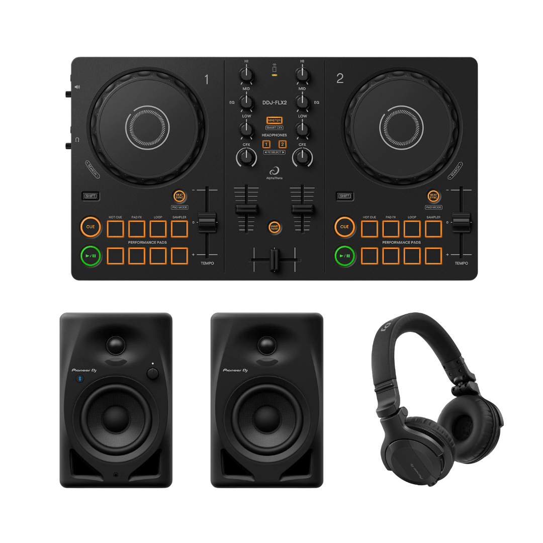 Pioneer DJ / AlphaTheta Starter Bundle DDJ FLX2 + HDJ Cue - 1BT + DM40DBT - Deck Converters