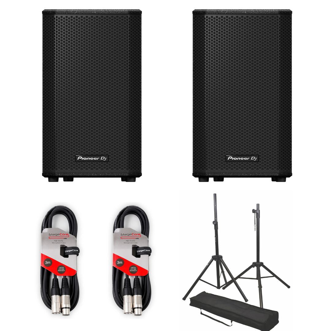 Pioneer DJ XPRS82 Pair Speaker Bundle with Stands & XLR Cables - Deck Converters
