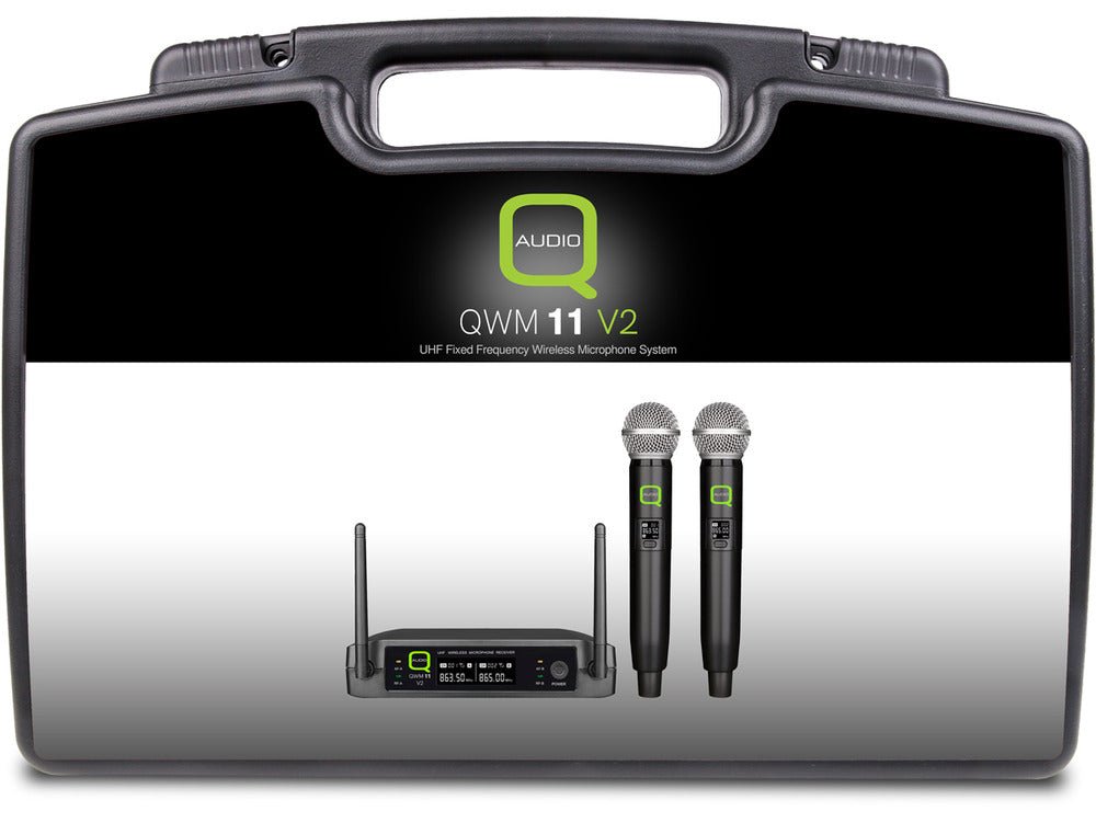Q Audio QWM - 11 V2 Dual UHF Wireless Handheld Microphone System, Fixed Frequency - Deck Converters