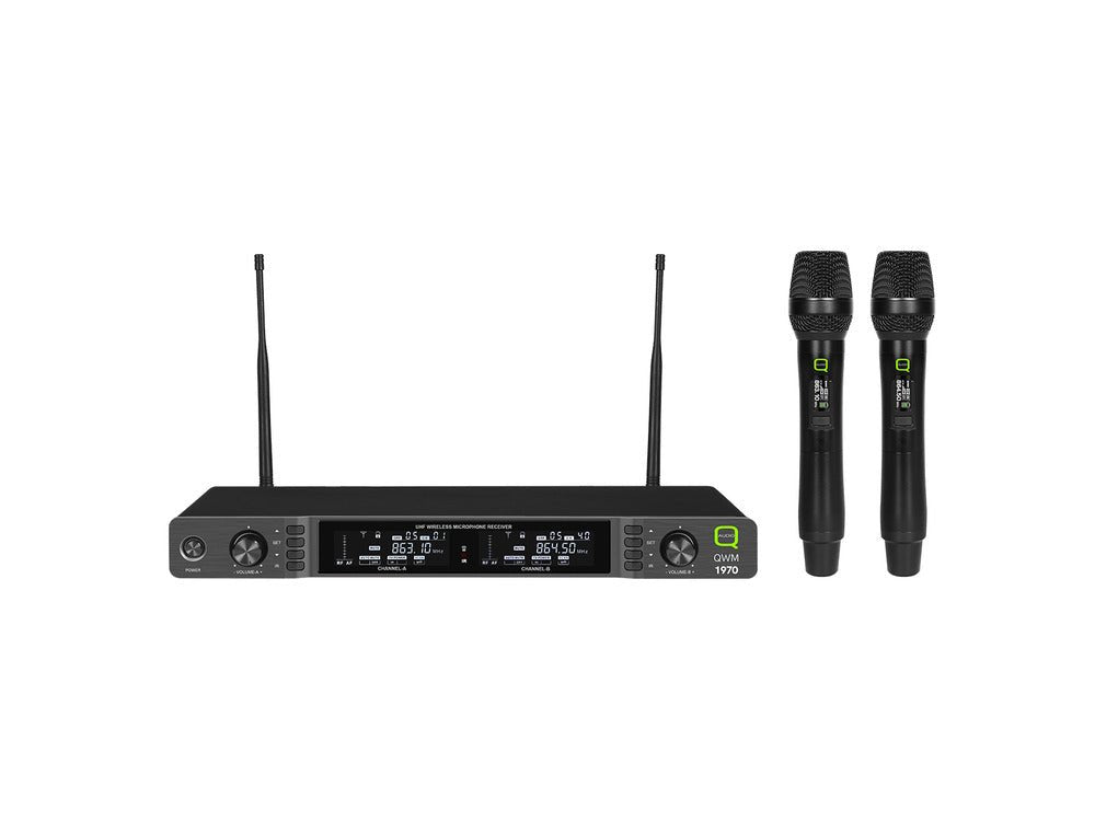 Q Audio QWM 1970 HH UHF Dual Channel Diversity Handheld Wireless System - 19" Rack Mountable - Deck Converters