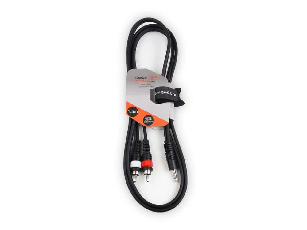 Stagecore AIROH 215 1 x 3.5mm Stereo Moulded Jack Plug - 2 x RCA Moulded Plugs 1M - Deck Converters