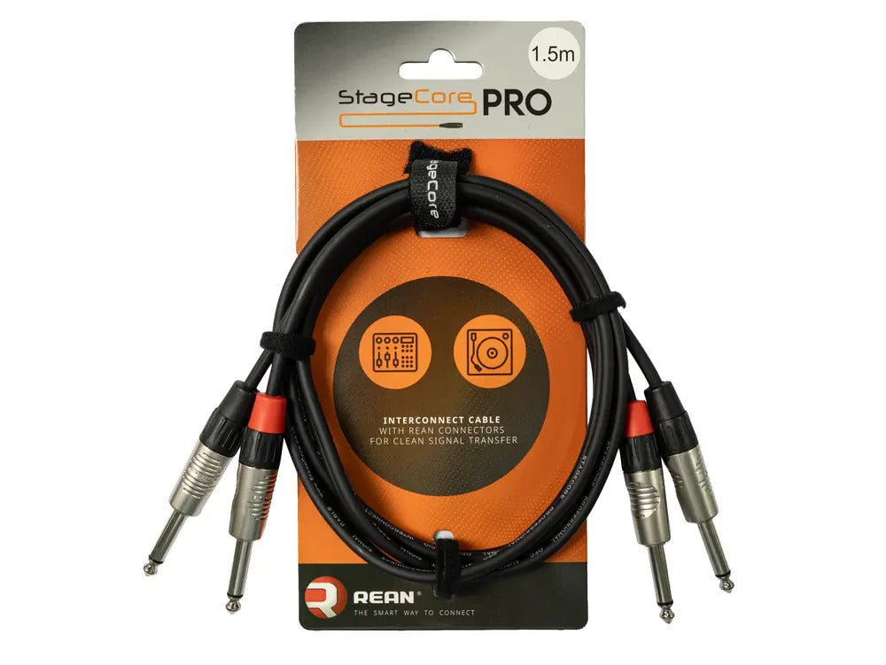 Stagecore iPRO200 REAN 2x 6.35mm Mono Jack Plug - 2x 6.35mm Mono Jack Plugs - Deck Converters