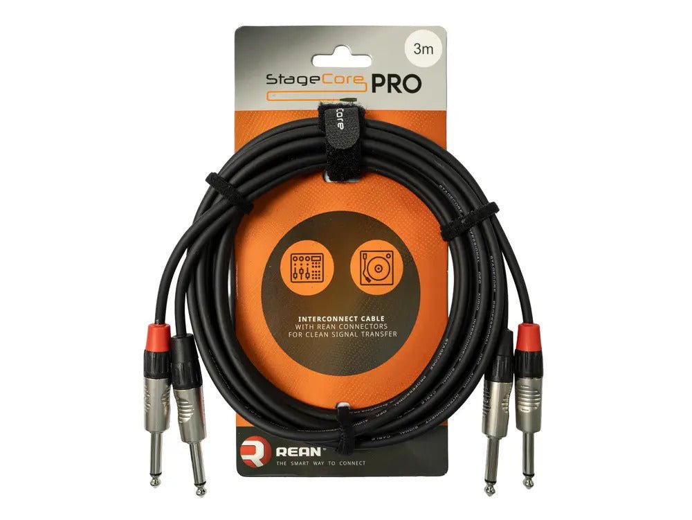 Stagecore iPRO200 REAN 2x 6.35mm Mono Jack Plug - 2x 6.35mm Mono Jack Plugs - Deck Converters