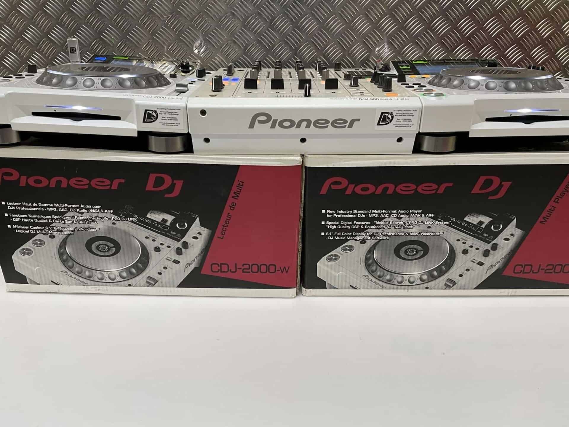 2x Pioneer CDJ 2000 White DJ Decks + DJM 900 Nexus - Deck Converters