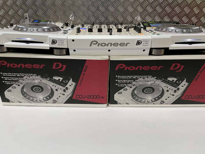 2x Pioneer CDJ 2000 White DJ Decks + DJM 900 Nexus - Deck Converters