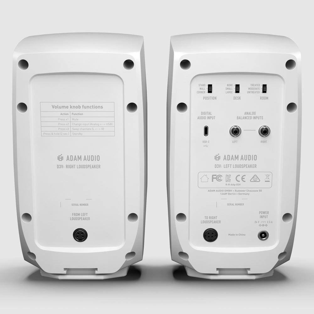 Adam Audio D3V Active Desktop Monitors - White - Deck Converters