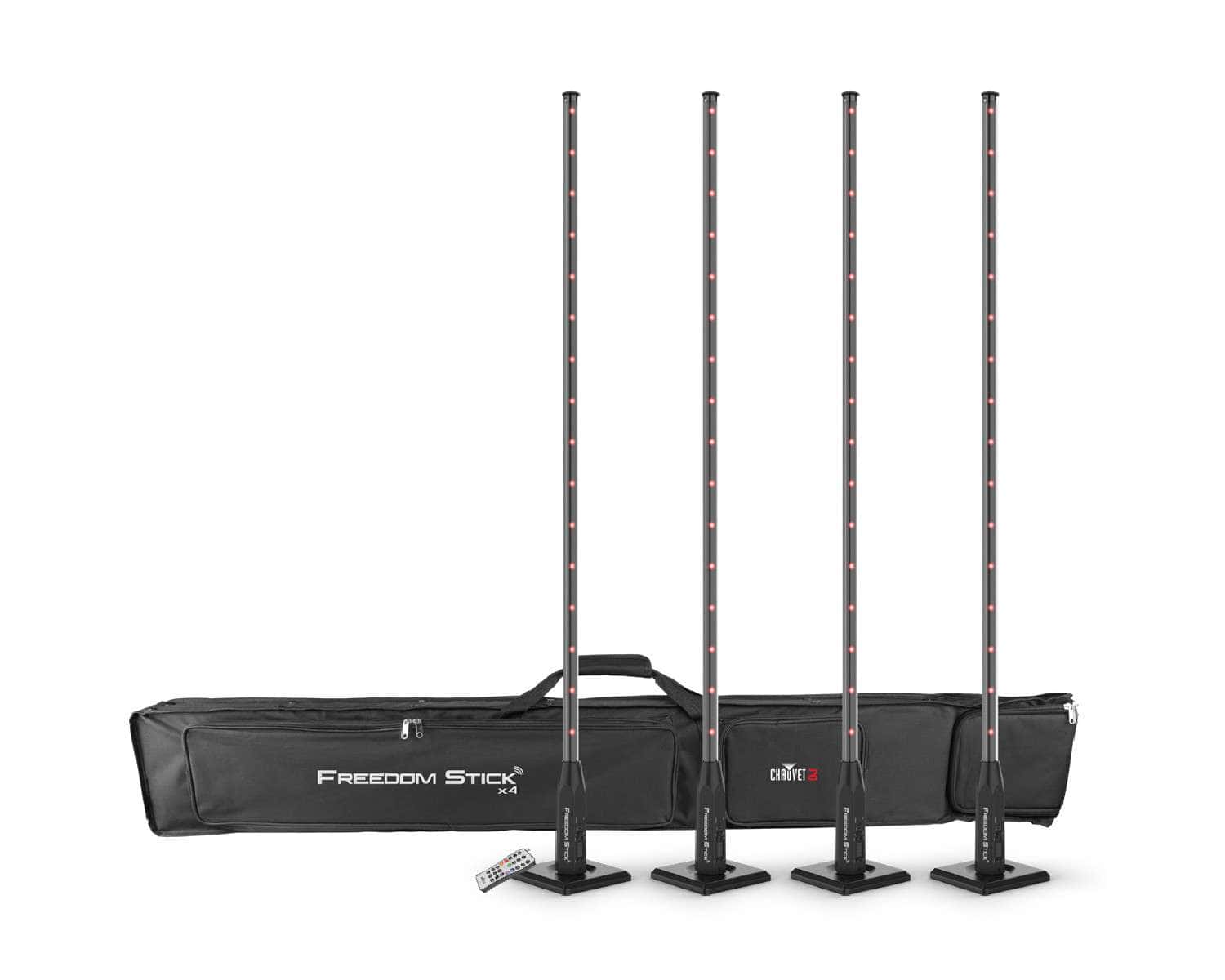 Chauvet Freedom Stick X4 4 - PACK Free - Standing Battery LED Batton Inc Case - Deck Converters