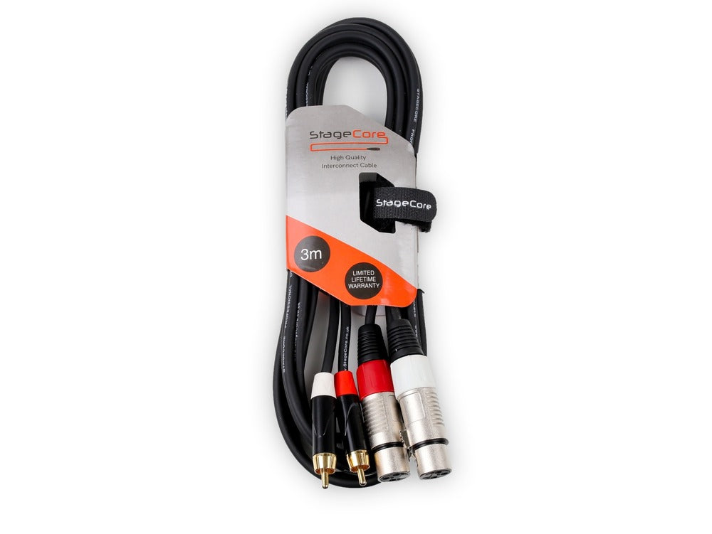 Stagecore iCORE 380 2 x Female XLR Connectors - 2 x Male RCA Phono Plugs, Professional Audio Signal Cable