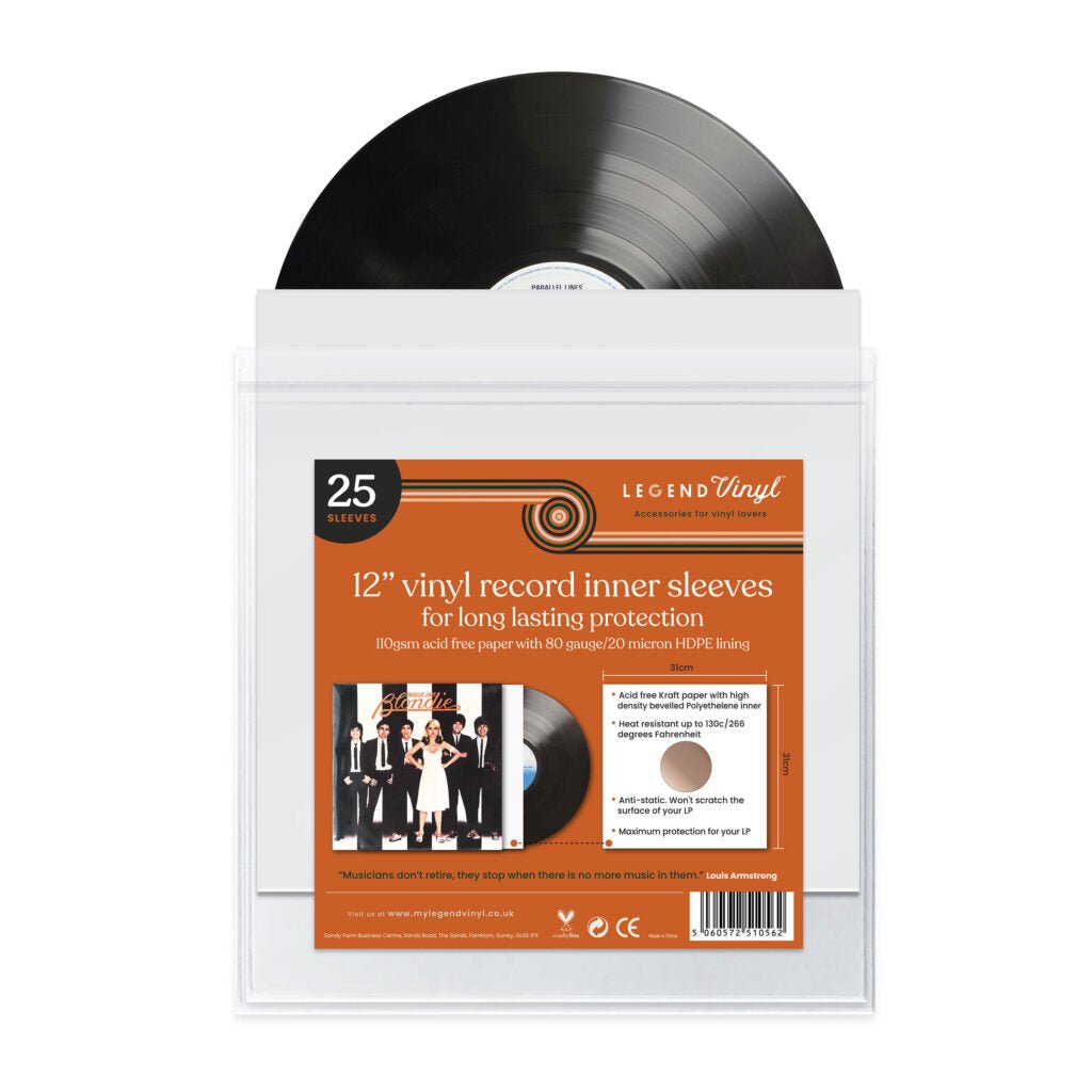 Legend Vinyl 12″ Paper Inner Record Sleeves With HDPE Bag Lining – Pack Of 25 Sleeves, White - Deck Converters