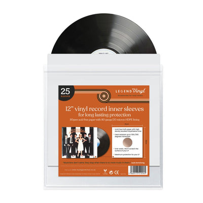 Legend Vinyl 12″ Paper Inner Record Sleeves With HDPE Bag Lining – Pack Of 25 Sleeves, White - Deck Converters