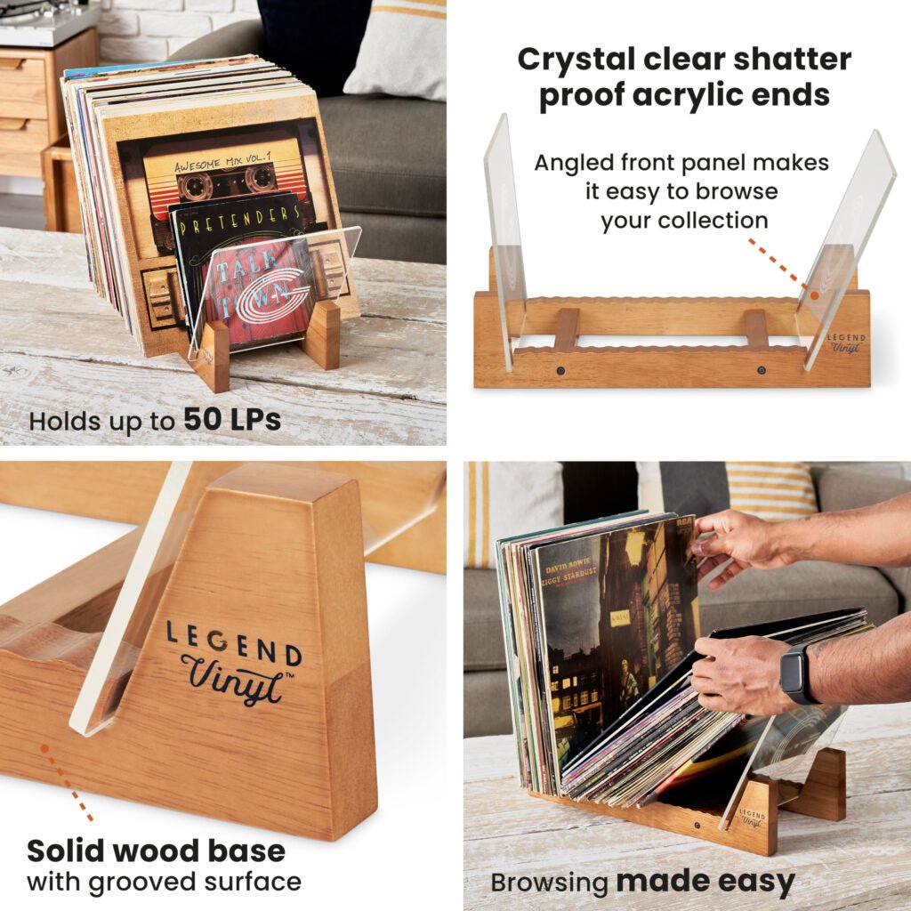 Legend Vinyl Record Display Shelf Unit In Vintage Oak With Acrylic Ends - Deck Converters