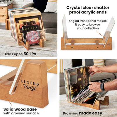 Legend Vinyl Record Display Shelf Unit In Vintage Oak With Acrylic Ends - Deck Converters