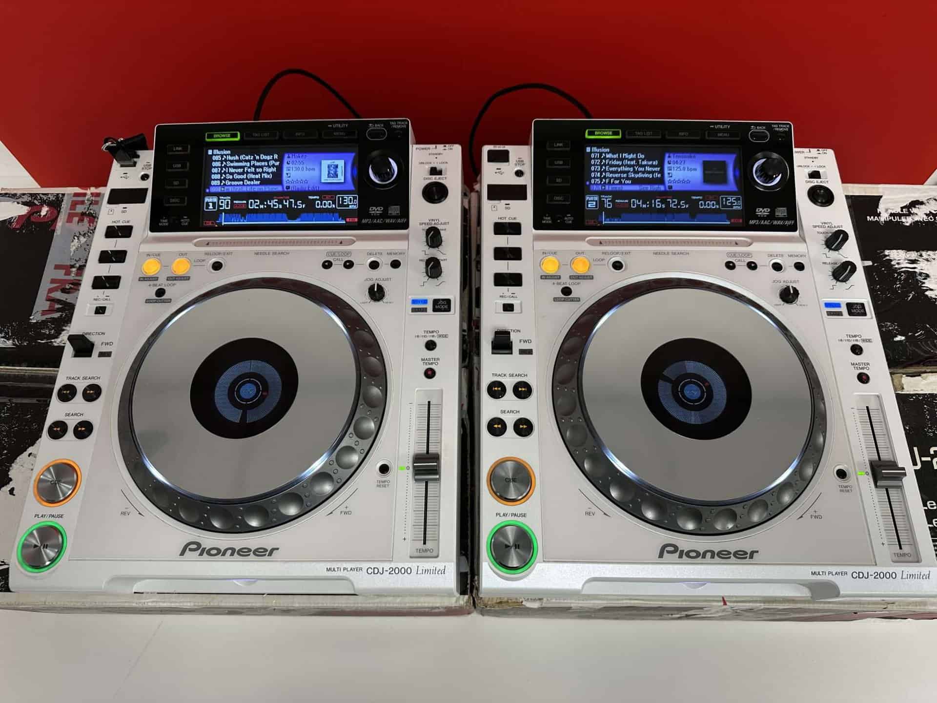 Pair Pioneer CDJ 2000 White DJ Decks - Deck Converters