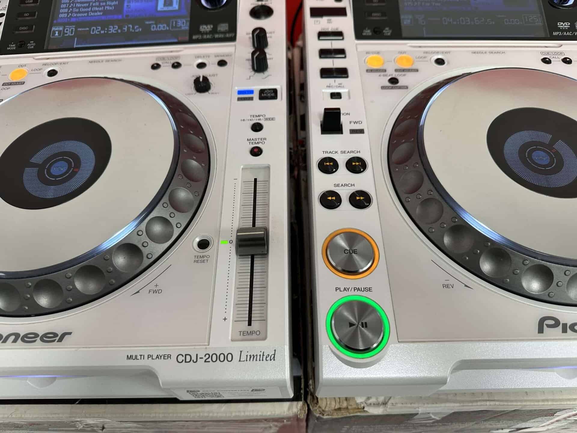 Pair Pioneer CDJ 2000 White DJ Decks - Deck Converters
