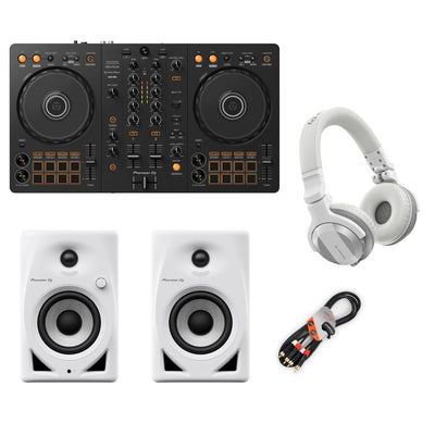 Pioneer DJ DDJ FLX4 DJ Starter Beginner Bundle - White HDJ - CUE1BT - Deck Converters