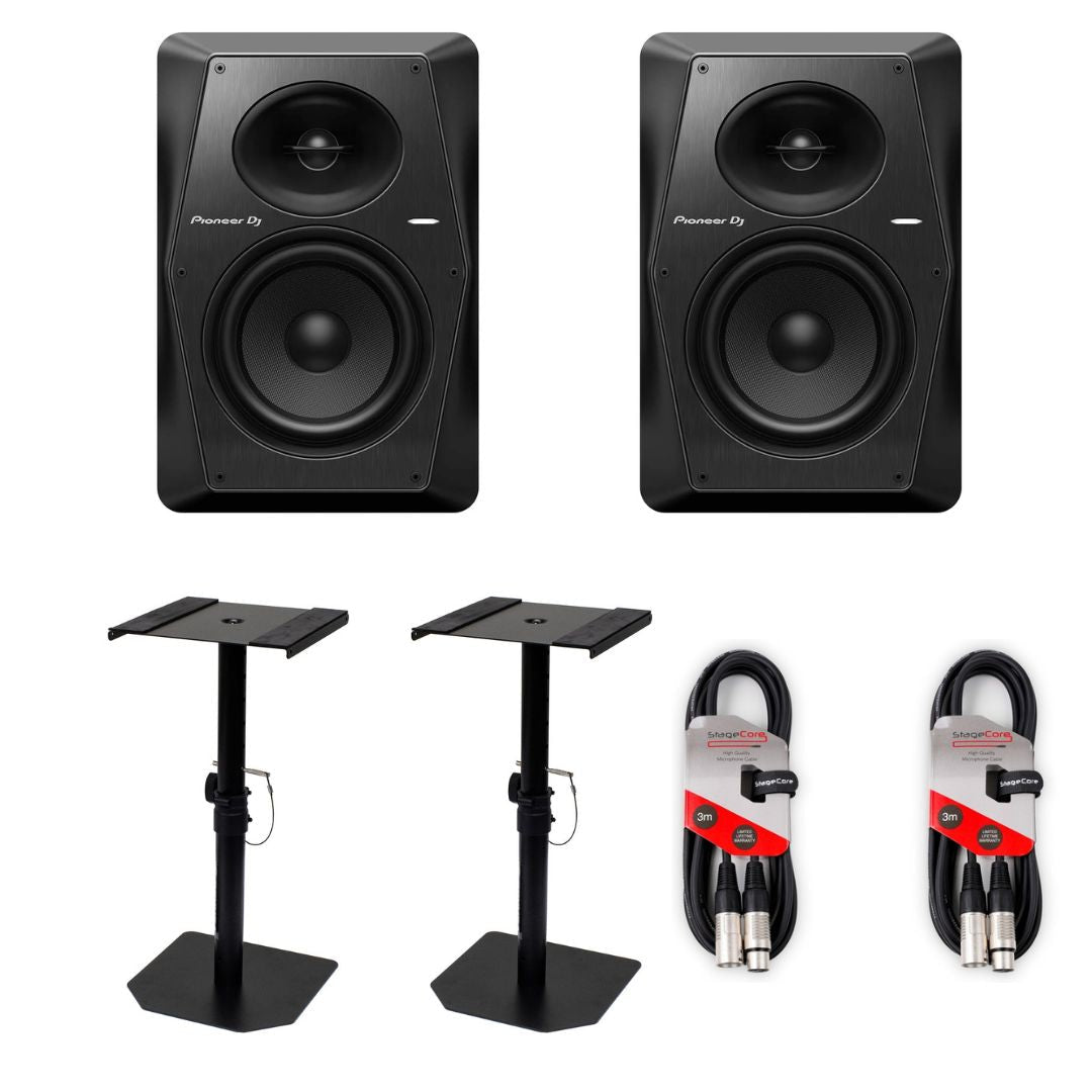 Pioneer DJ VM - 70 Monitor Speaker Pair Ultimax Stands & 3m XLR Cable Bundle - Deck Converters