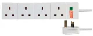 Pro - Elec 4 Gang Extension Lead - White, 1M - Deck Converters
