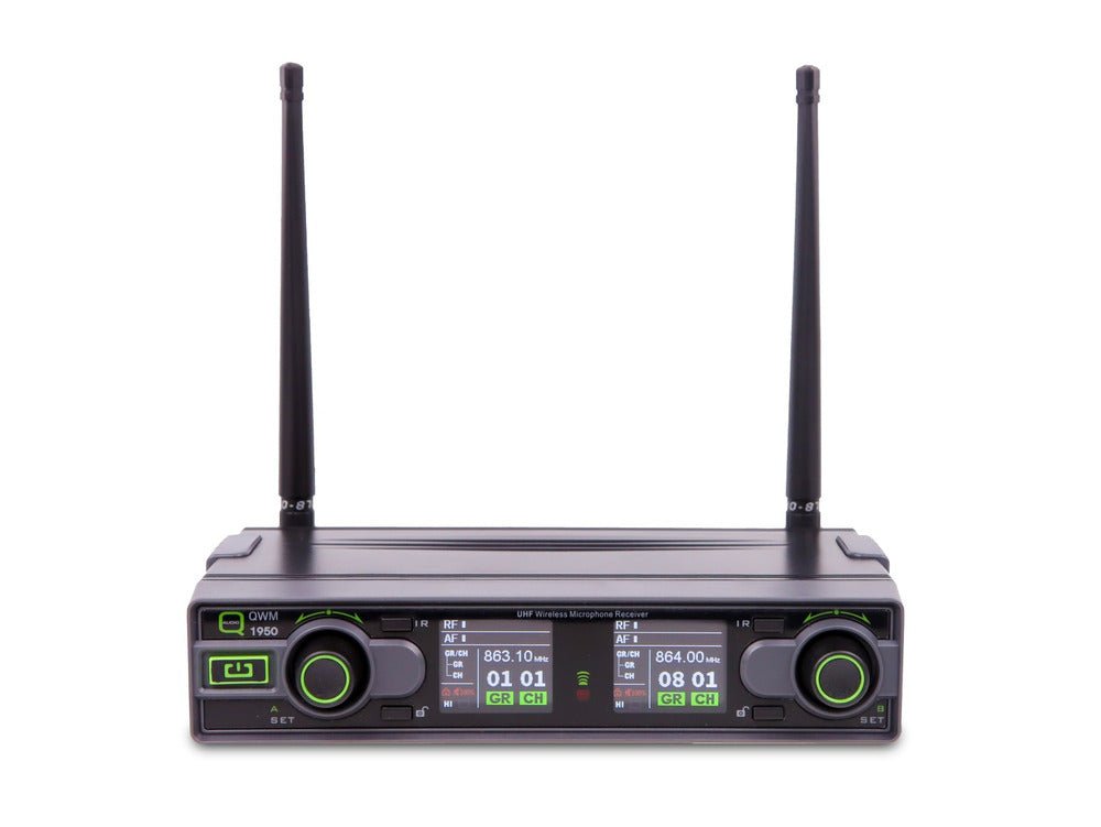 Q Audio QWM 1950 HH UHF Dual Channel Antenna Diversity HH Wireless Mic System - Deck Converters
