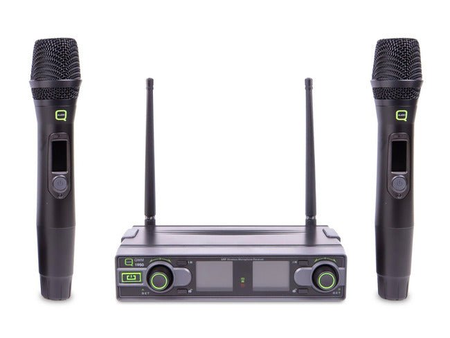 Q Audio QWM 1950 HH UHF Dual Channel Antenna Diversity HH Wireless Mic System - Deck Converters
