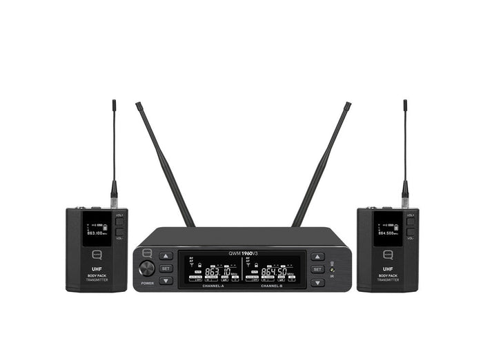 Q Audio QWM 1960 V3 BP UHF Dual Channel True Diversity Belt Pack Wirel ...