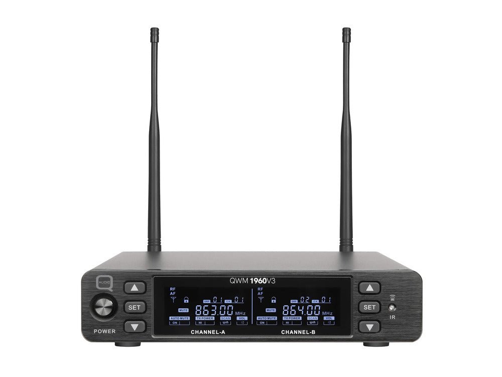 Q Audio QWM 1960 V3 HH, UHF Dual Channel True Diversity Dual Handheld Wireless Mic System - Deck Converters