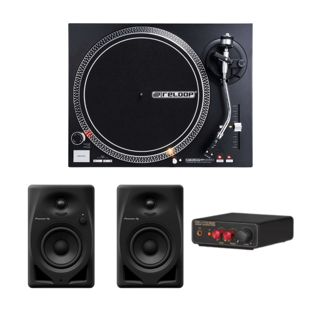 Reloop RP - 4000 MK2 Direct Drive Turntable Starter Package - Deck Converters
