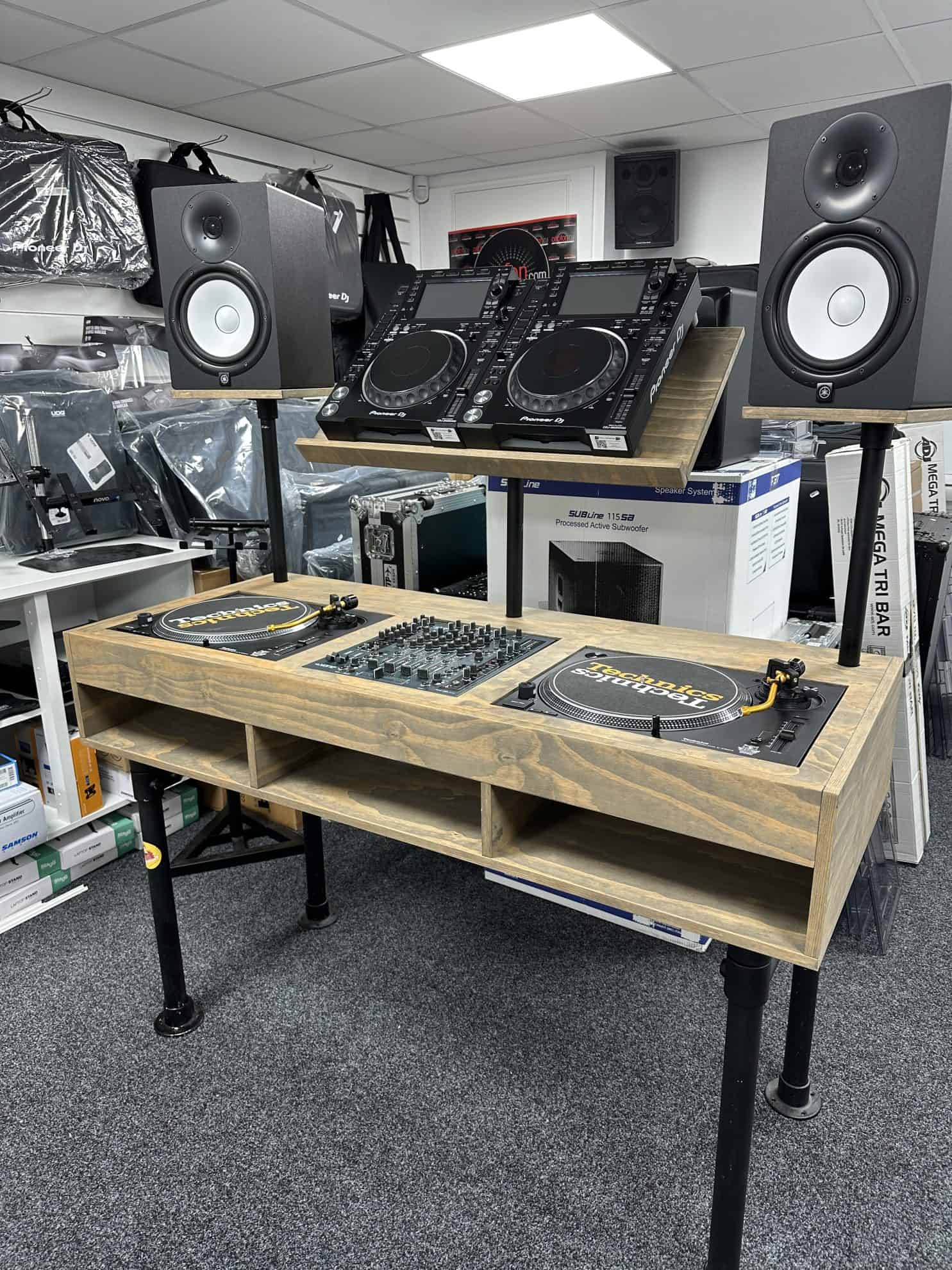 Spinback Furniture DJ Stand with Speaker and CDJ Brackets - Deck Converters