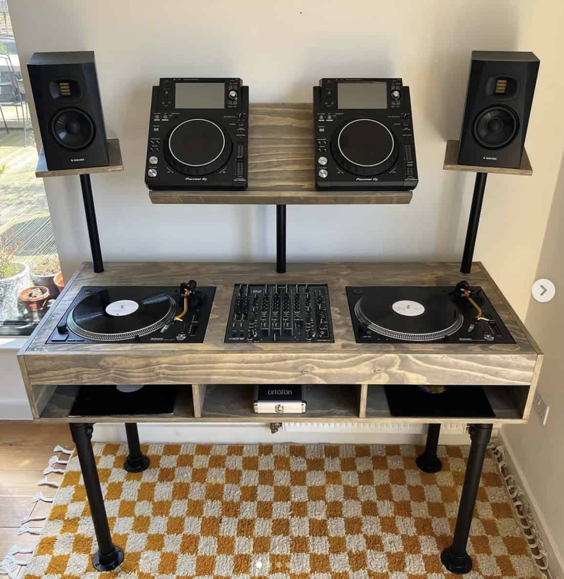 Spinback Furniture DJ Stand with Speaker and CDJ Brackets - Deck Converters
