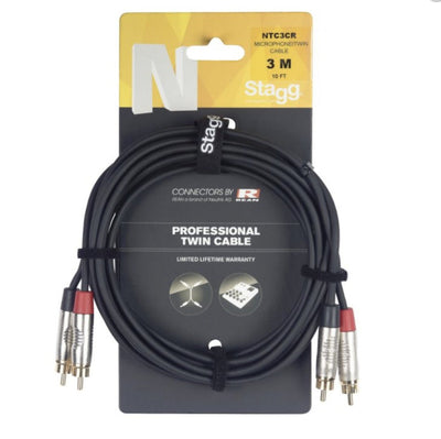 Stagg NTC3CR N Series Twin RCA Phono Cable 3M - Deck Converters