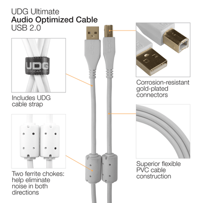 UDG Ultimate Cable USB 2.0 Type A - B Straight 1M - White - Deck Converters